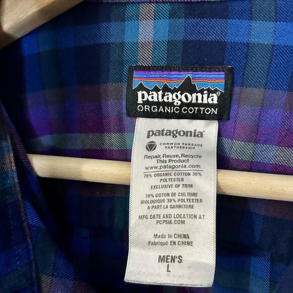 Patagonia Shirt Men's L Blue and Purple Plaid in Light Twill, 100% Cotton - Picture 5 of 5
